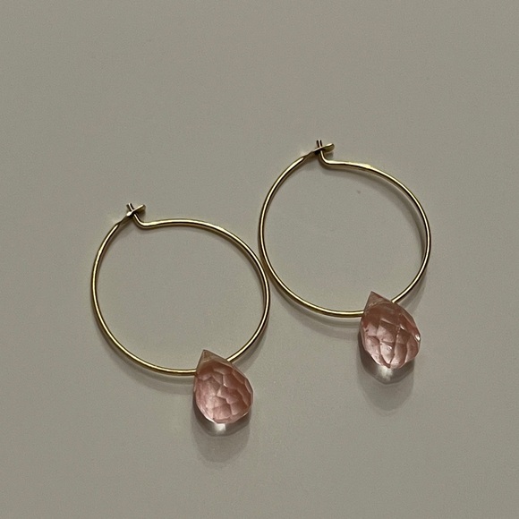 Jewelry - Vintage Gold Hoop Earrings with Soft, Pretty Pink Accents
